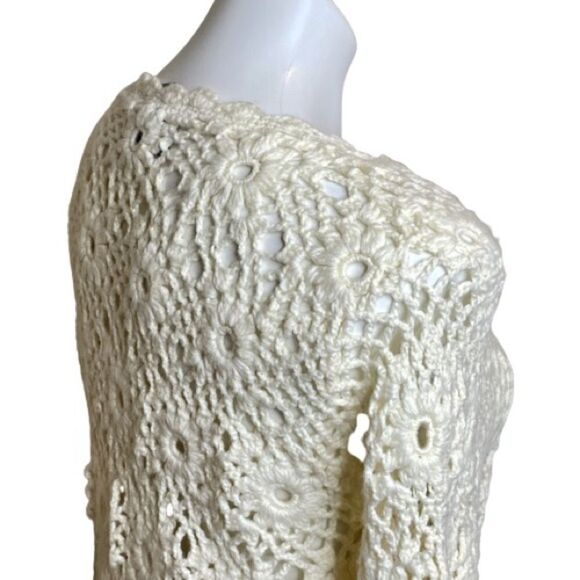 Express cream hand knit formal crochet wool blend sweater size M - Picture 14 of 16